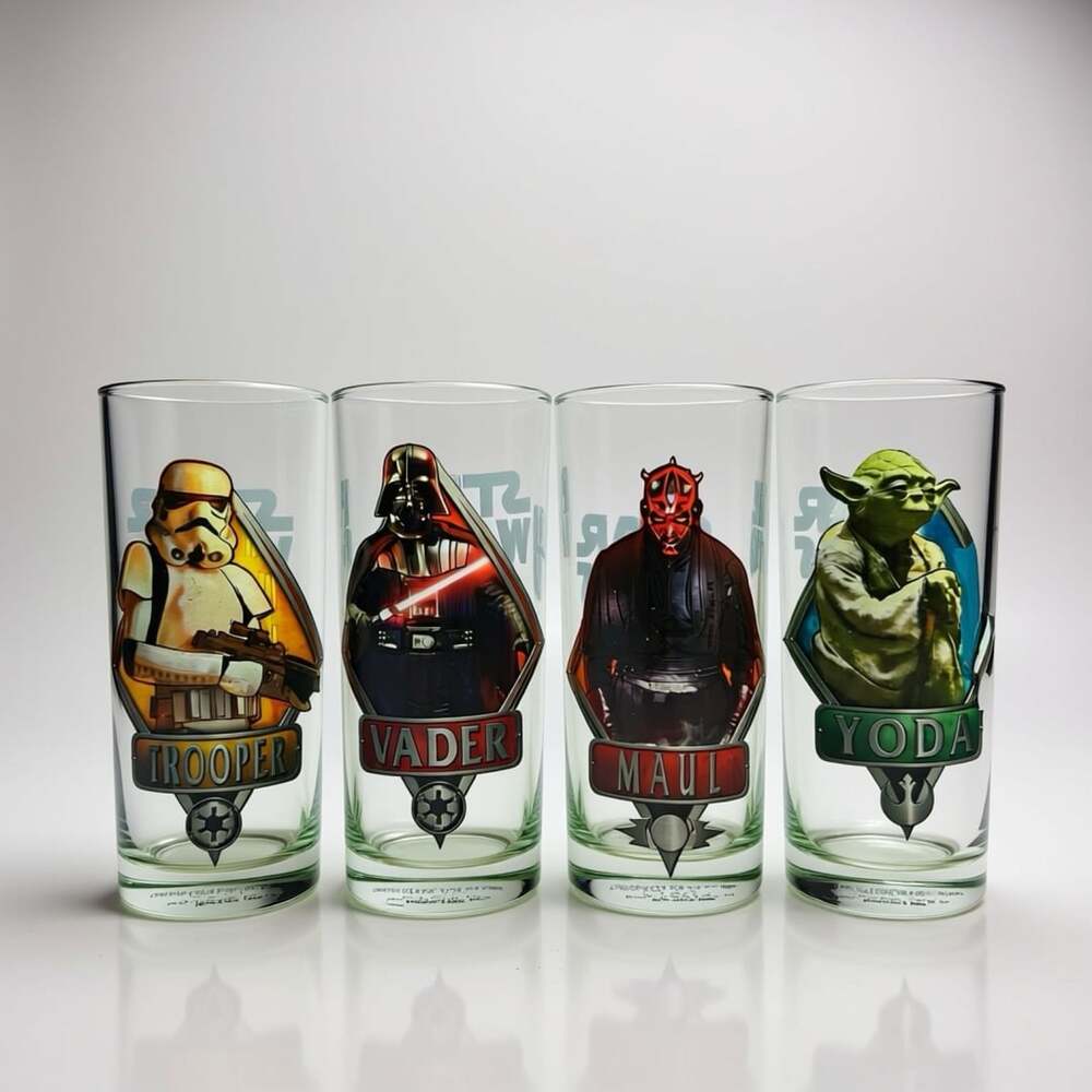 Vandor Star Wars 2014 Character Glass Tumbler Set of 4 - Vader Yoda Maul Trooper